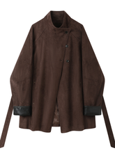 A casual coat with spliced cuffs and straps for women